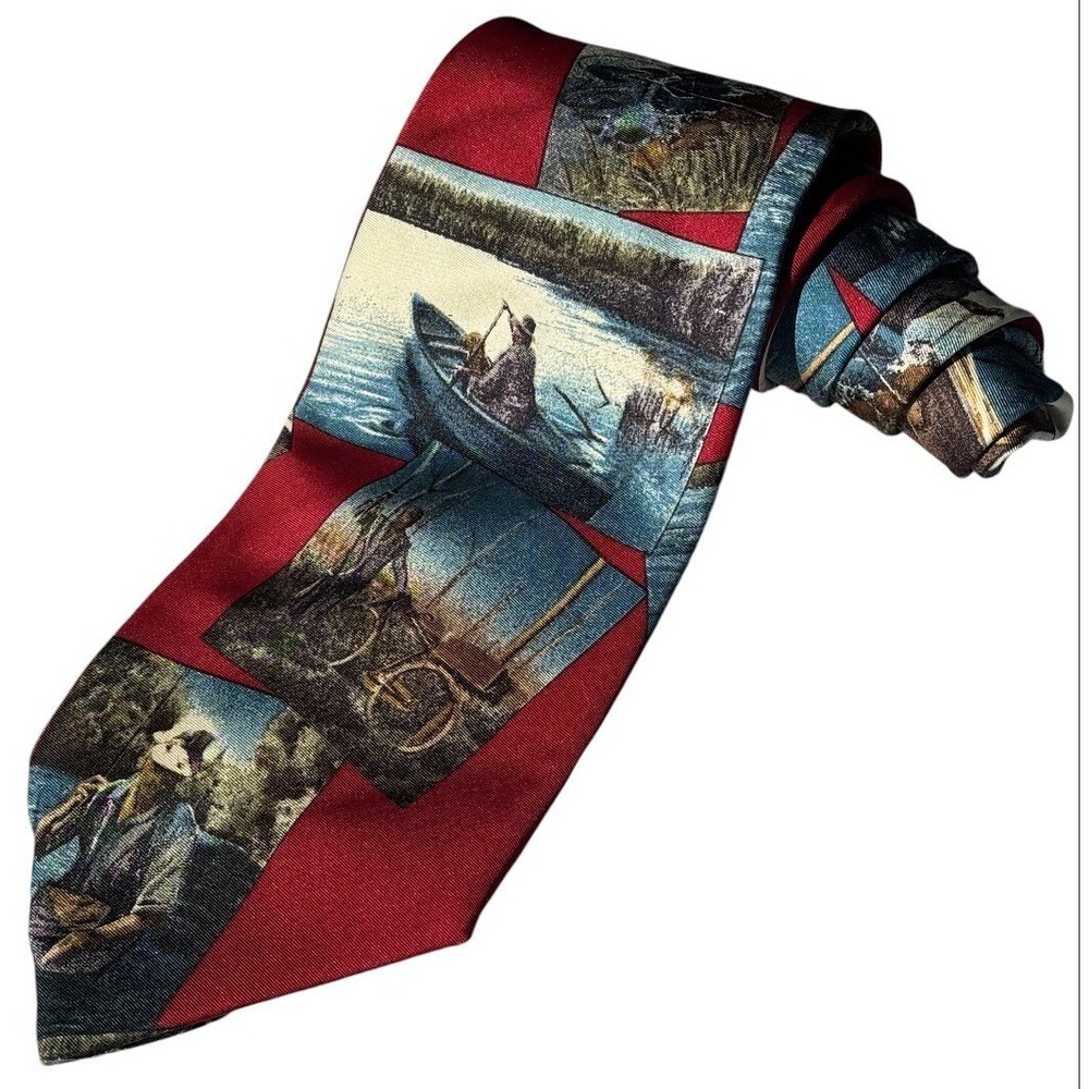 Vintage Eddie‎ Bauer 100% Silk Neck Tie Fisherman Made in USA